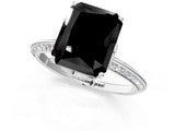 Silver Fancy Black Radiant Cut Solitaire Split Shank Pave Diamond Engagement Ring with Four-Prong Setting_7