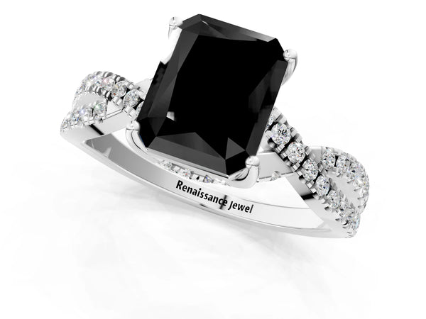 Sterling Silver Radiant Cut Twisted Split Shank Engagement Ring Setting for Black Center