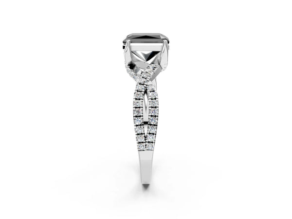 Sterling Silver Radiant Cut Twisted Split Shank Engagement Ring Setting for Black Center