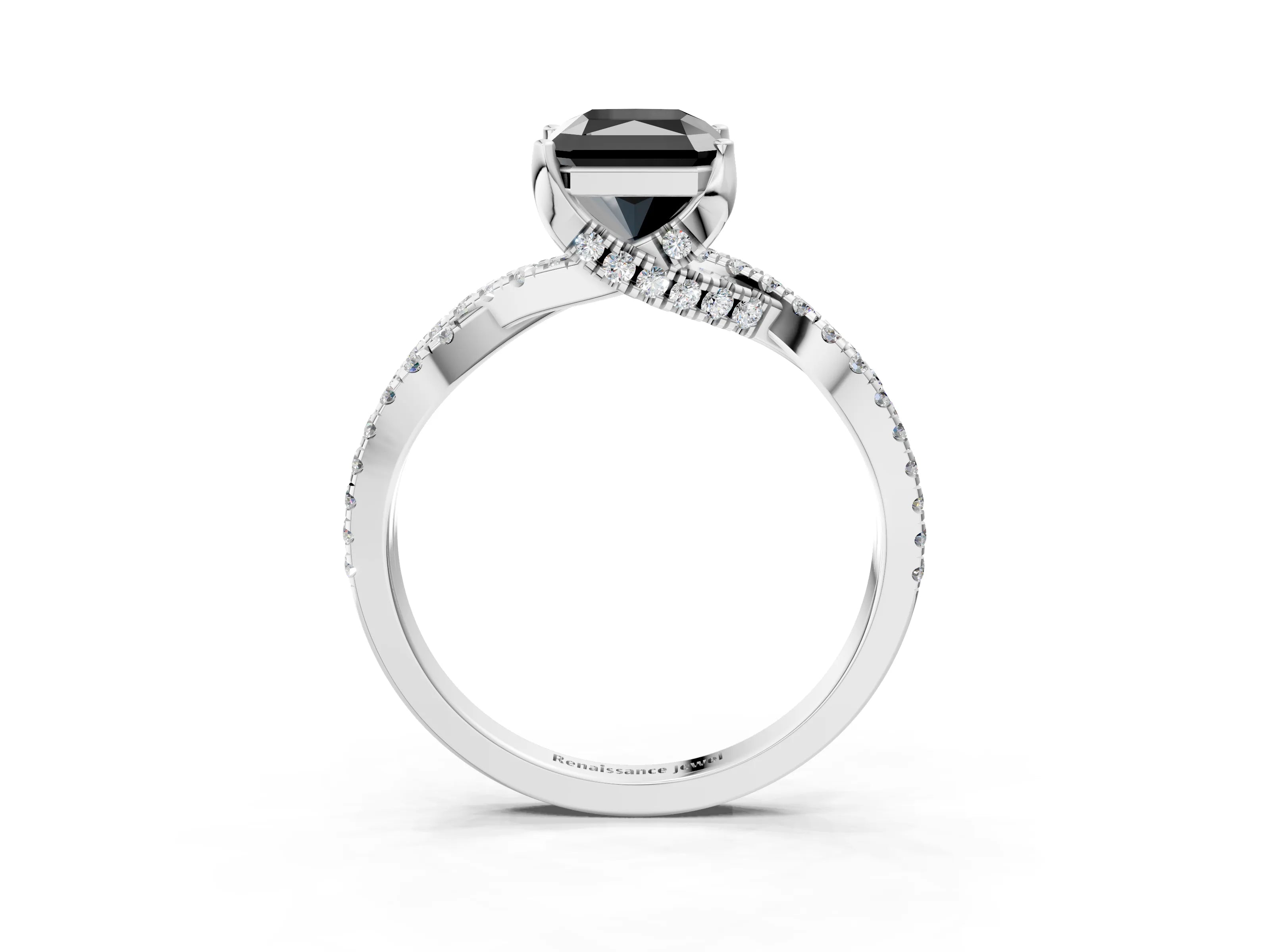 Silver Fancy Black Radiant Cut Solitaire Twist Pave Diamond Engagement Ring with Prong Setting_58