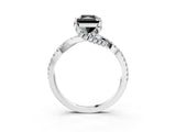 Silver Fancy Black Radiant Cut Solitaire Twist Pave Diamond Engagement Ring with Prong Setting_58