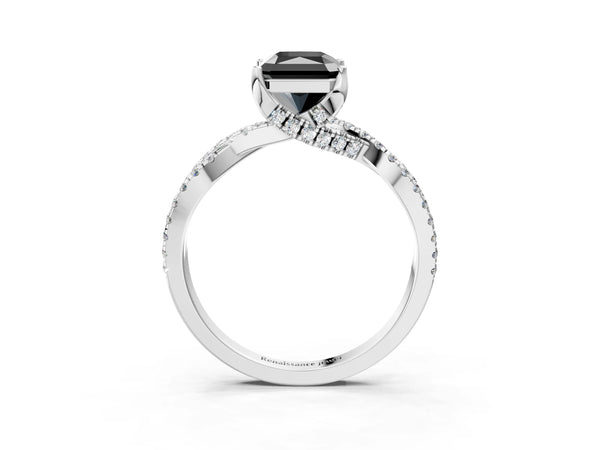 Sterling Silver Radiant Cut Twisted Split Shank Engagement Ring Setting for Black Center