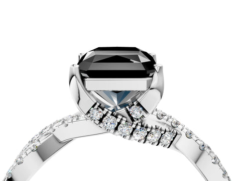 Silver Fancy Black Radiant Cut Solitaire Twist Pave Diamond Engagement Ring with Prong Setting_59