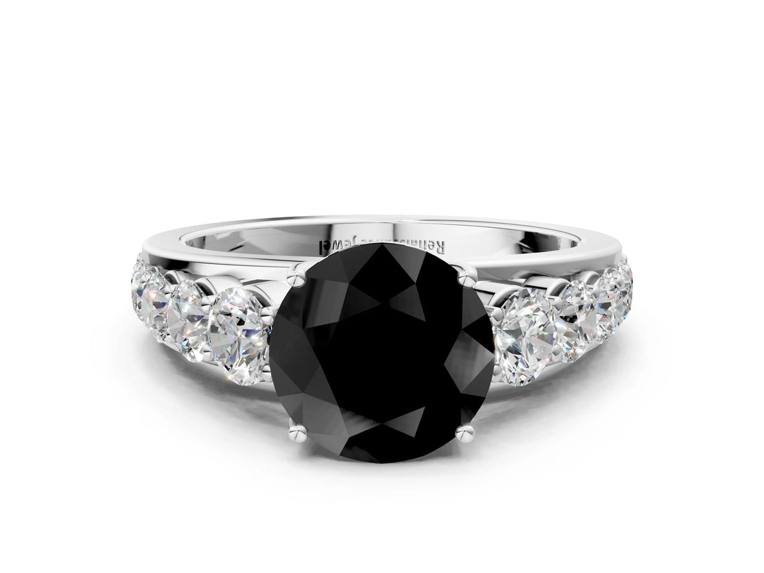Silver Fancy Black Round Cut Brilliant Diamond Pavé Band with Six-Prong Setting_24