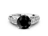 Silver Fancy Black Round Cut Brilliant Diamond Pavé Band with Six-Prong Setting_24