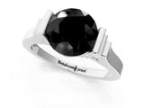 Silver Fancy Black Round Cut Brilliant Solitaire Diamond Ring with Channel Set Band and Bar Prong Setting_7