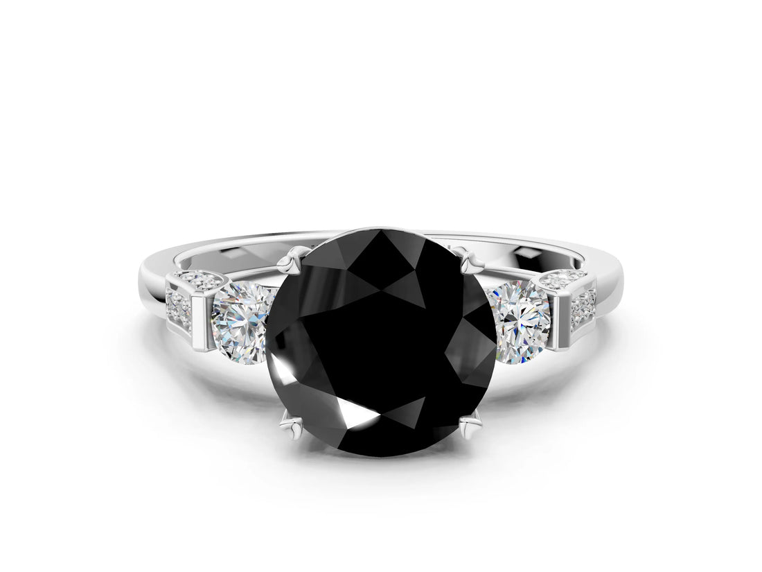 Silver Fancy Black Round Cut Brilliant Three-Stone Pave Band with Four-Prong Setting_6