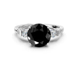 Silver Fancy Black Round Cut Brilliant Three-Stone Pave Band with Four-Prong Setting_6