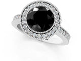 Silver Fancy Black Round Cut-Cut Diamond Halo Engagement Ring with Pave Band and Prong Setting_13