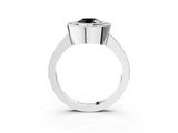 Silver Fancy Black Round Cut-Cut Diamond Halo Engagement Ring with Pave Band and Prong Setting_15