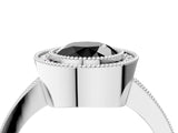 Silver Fancy Black Round Cut-Cut Diamond Halo Engagement Ring with Pave Band and Prong Setting_16