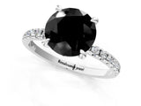 Silver Fancy Black Round Cut Diamond Brilliant Solitaire Ring with Pavé Band and Four-Prong Setting_49