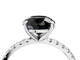 Silver Fancy Black Round Cut Diamond Brilliant Solitaire Ring with Pavé Band and Four-Prong Setting_52