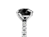 Silver Fancy Black Round Cut Diamond Brilliant Solitaire Ring with Pavé Band and Four-Prong Setting_53