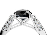 Silver Fancy Black Round Cut Diamond Channel Set Solitaire Ring with Four-Prong Setting_88