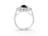Silver Fancy Black Round Cut Diamond Floral Double Halo Engagement Ring with Prong Setting_196