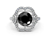 Silver Fancy Black Round Cut Diamond Floral Halo Split Shank Prong Setting Ring_30