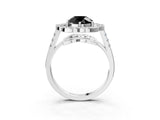 Silver Fancy Black Round Cut Diamond Floral Halo Split Shank Prong Setting Ring_33