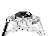 Silver Fancy Black Round Cut Diamond Floral Halo Split Shank Prong Setting Ring_34