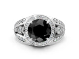 Silver Fancy Black Round Cut Diamond Halo Ring with Split Shank and Bezel Accents and Four-Prong Setting_6