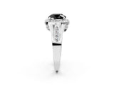Silver Fancy Black Round Cut Diamond Halo Ring with Split Shank and Bezel Accents and Prong Setting_8