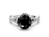 Silver Fancy Black Round Cut Diamond  Halo Twist Band Solitaire Prong Setting Ring_12