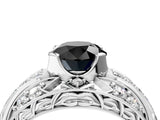 Silver Fancy Black Round Cut Diamond Pave Art Deco Split Shank Ring with Four-Prong Setting_10
