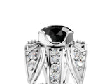 Silver Fancy Black Round Cut Diamond Pave Art Deco Split Shank Ring with Four-Prong Setting_11