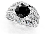 Silver Fancy Black Round Cut Diamond Pave Art Deco Split Shank Ring with Four-Prong Setting_7