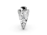 Silver Fancy Black Round Cut Diamond Pave Art Deco Split Shank Ring with Four-Prong Setting_8
