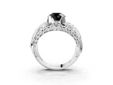 Silver Fancy Black Round Cut Diamond Pave Art Deco Split Shank Ring with Four-Prong Setting_9