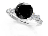 Silver Fancy Black Round Cut Diamond Scattered Round Accent Ring with Prong Setting_1