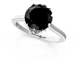 Silver Fancy Black Round Cut Diamond Solitaire Ring with Flower Prong Setting and Classic Band_13