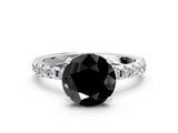 Silver Fancy Black Round Cut Diamond Solitaire Ring with Round  Pavé Band and Four-Prong Setting_24