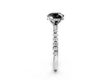 Silver Fancy Black Round Cut Diamond Solitaire Ring with Round  Pavé Band and Four-Prong Setting_26