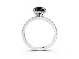 Silver Fancy Black Round Cut Diamond Solitaire Ring with Round  Pavé Band and Four-Prong Setting_27