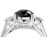 Silver Fancy Black Round Cut Diamond Three-Stone Engagement Ring with Prong Setting and Pavé Band_10
