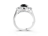 Silver Fancy Black Round Cut Diamond Three-Stone Engagement Ring with Prong Setting and Pavé Band_9