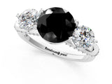 Silver Fancy Black Round Cut Diamond Three-Stone Ring with Prong Setting and Pavé Band_13