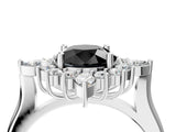 Silver Fancy Black Round Cut Halo Diamond Cluster Ring with Marquise and Round Stones on a White Gold Band with Prong Setting_10