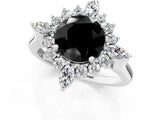 Silver Fancy Black Round Cut Halo Diamond Cluster Ring with Marquise and Round Stones on a White Gold Band with Prong Setting_7