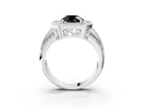 Silver Fancy Black Round Cut Halo Diamond Engagement Ring with Pave Split Shank and Four-Prong Setting_39