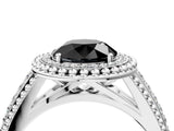 Silver Fancy Black Round Cut Halo Diamond Ring with Beaded Split Shank and Four-Prong Setting_10