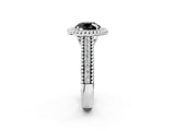 Silver Fancy Black Round Cut Halo Diamond Ring with Beaded Split Shank and Four-Prong Setting_8