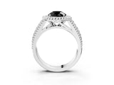 Silver Fancy Black Round Cut Halo Diamond Ring with Beaded Split Shank and Four-Prong Setting_9