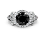 Silver Fancy Black Round Cut Halo Diamond Split Shank Engagement Ring with Four-Prong Setting_6