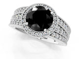 Silver Fancy Black Round Cut Halo Diamond Split Shank Ring with Prong Setting_7