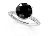 Silver Fancy Black Round Cut Solitaire Split Shank Pave Diamond Engagement Ring with Four-Prong Setting_133