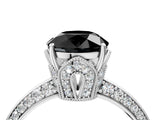 Silver Fancy Black Round Cut Solitaire Split Shank Pave Diamond Engagement Ring with Four-Prong Setting_136