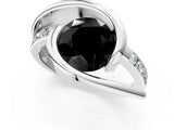 Silver Fancy Black Round Cut Solitaire Tension-Set Diamond Split Shank Ring_7